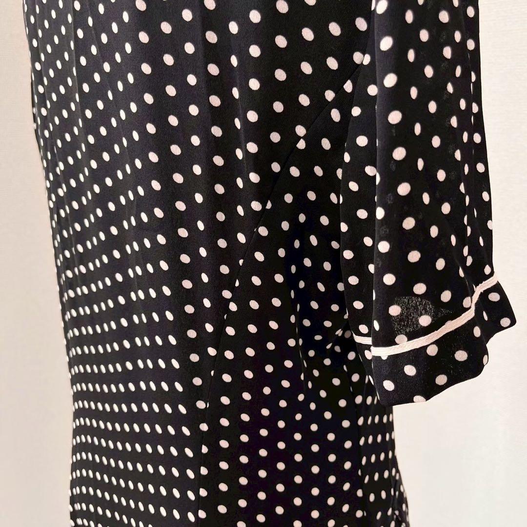 総柄 ドット柄 シェルボタン 前ボタン ロングワンピース ブラックY909