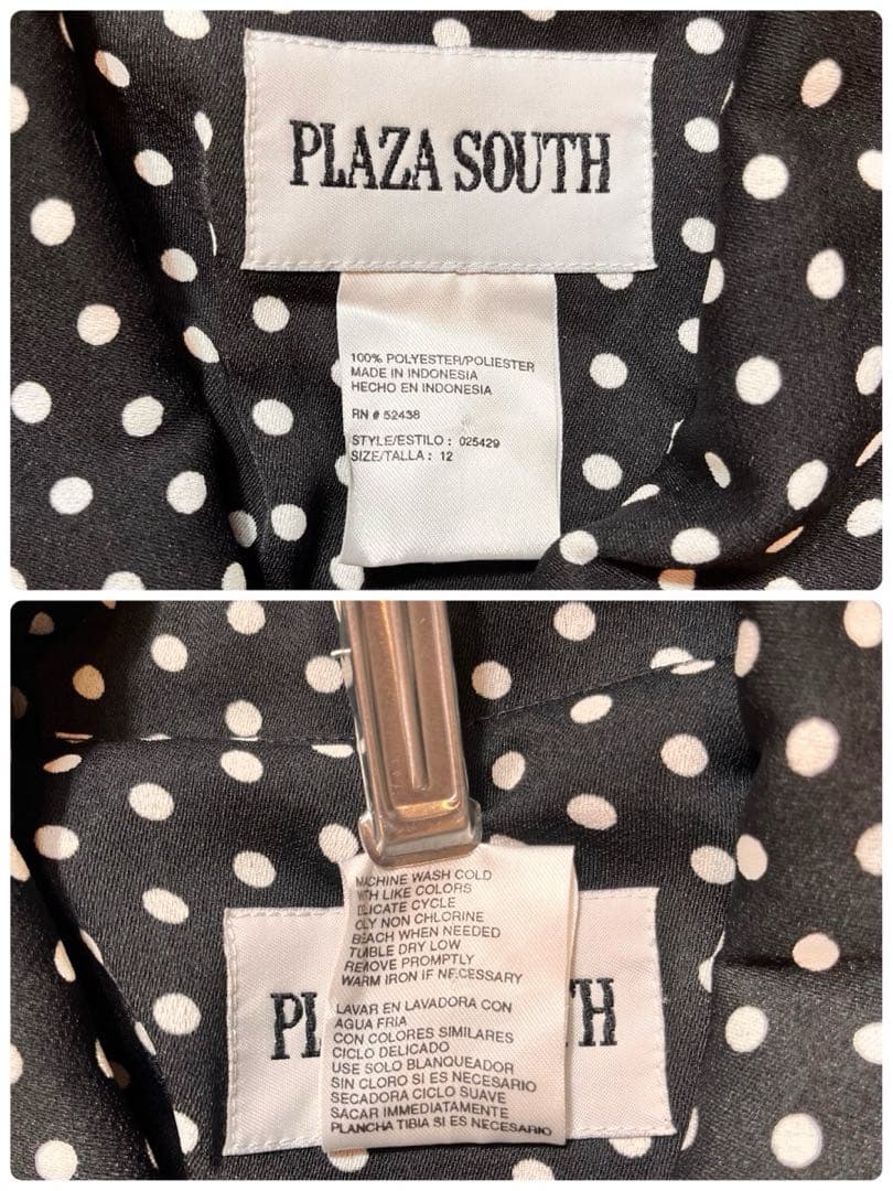 総柄 ドット柄 シェルボタン 前ボタン ロングワンピース ブラックY909