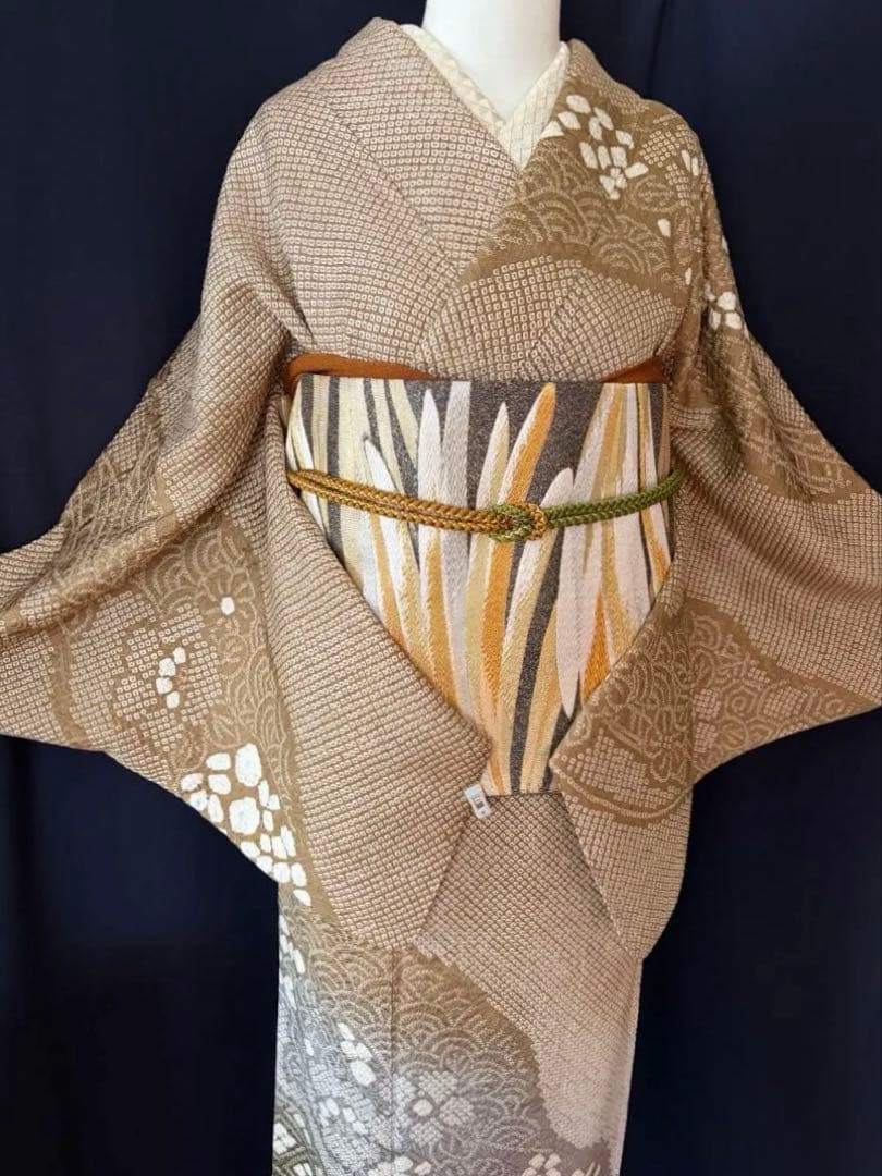 【総絞訪問着】本疋田絞り極上品　道長手絞り手染め　LLサイズ