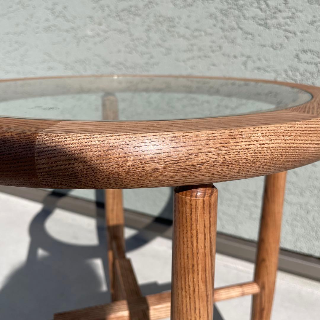 サイドテーブル　無垢　ガラステーブル