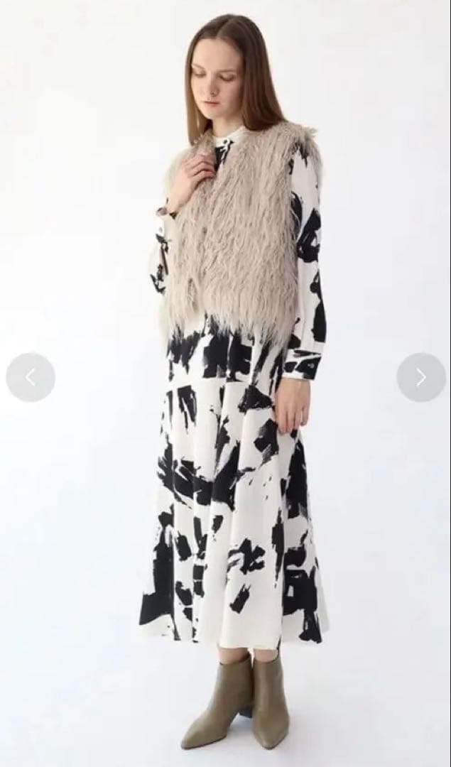 Aga インクアートプリントロングワンピース