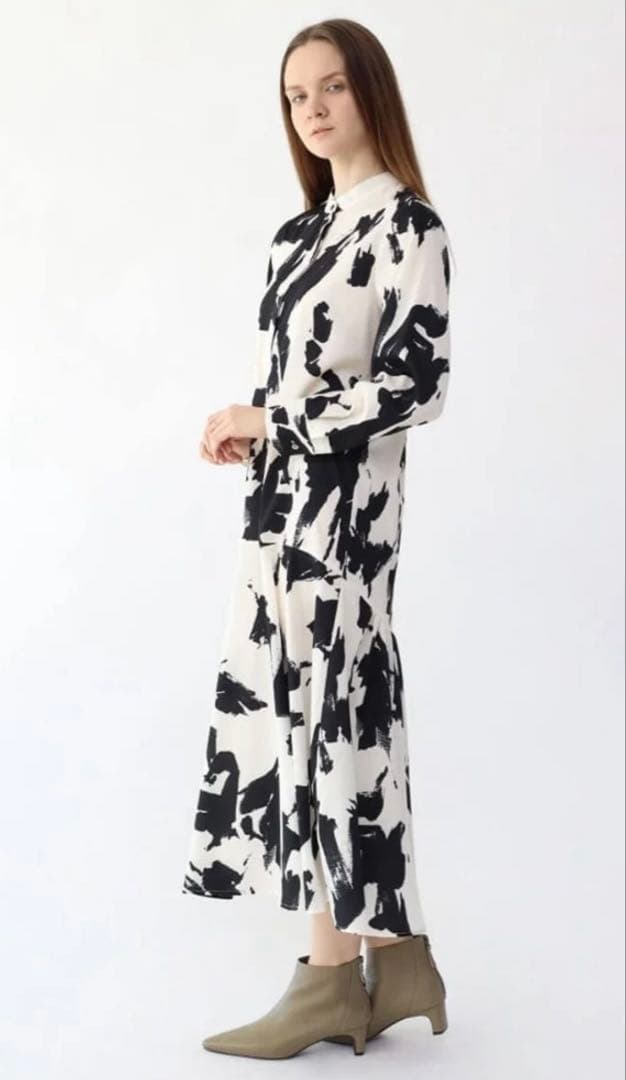 Aga インクアートプリントロングワンピース