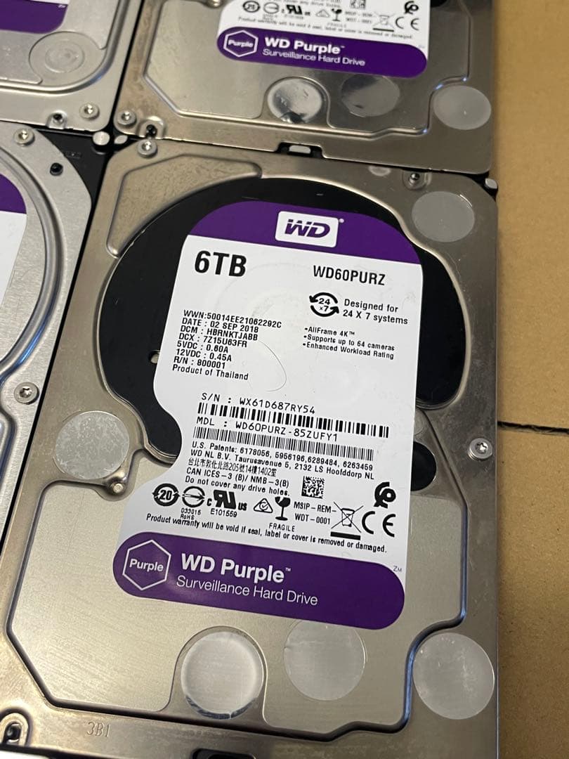 外付けハードディスク・ドライブ WD Purple(4TBx4)(6TBx2)(2TBx1) 30TB HDD