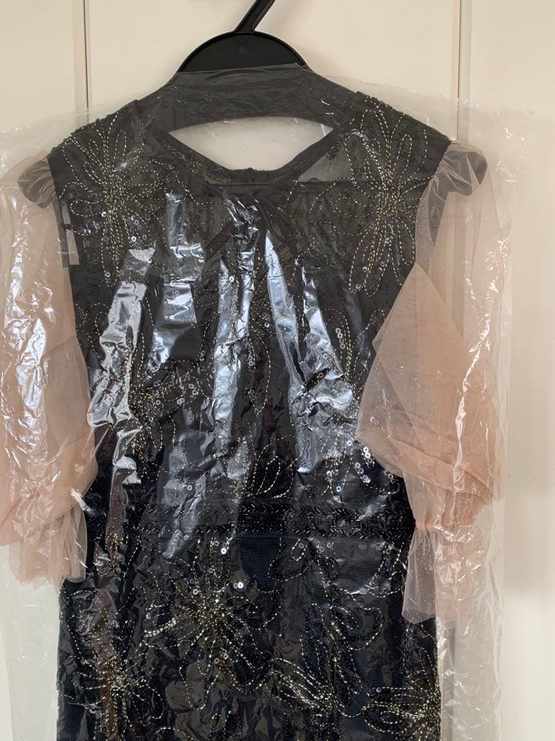 【LEJA】スパンコールフラワーリボンチュールワンピースドレス