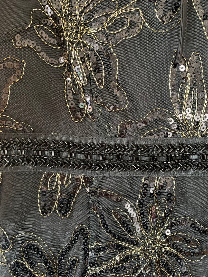 【LEJA】スパンコールフラワーリボンチュールワンピースドレス