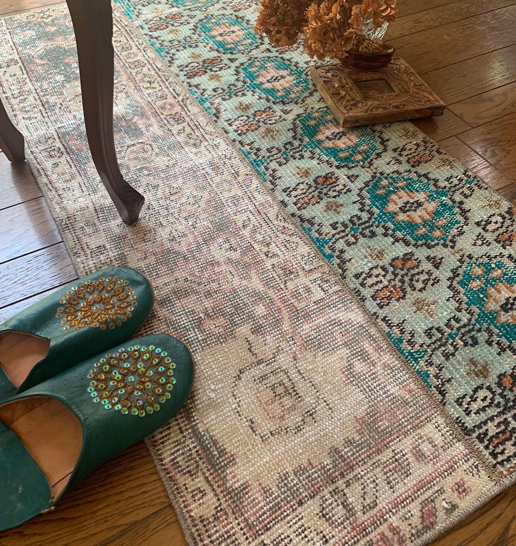 ランナー　モロッカンタイル　120×58パッチワーク　トルコヴィンテージラグ