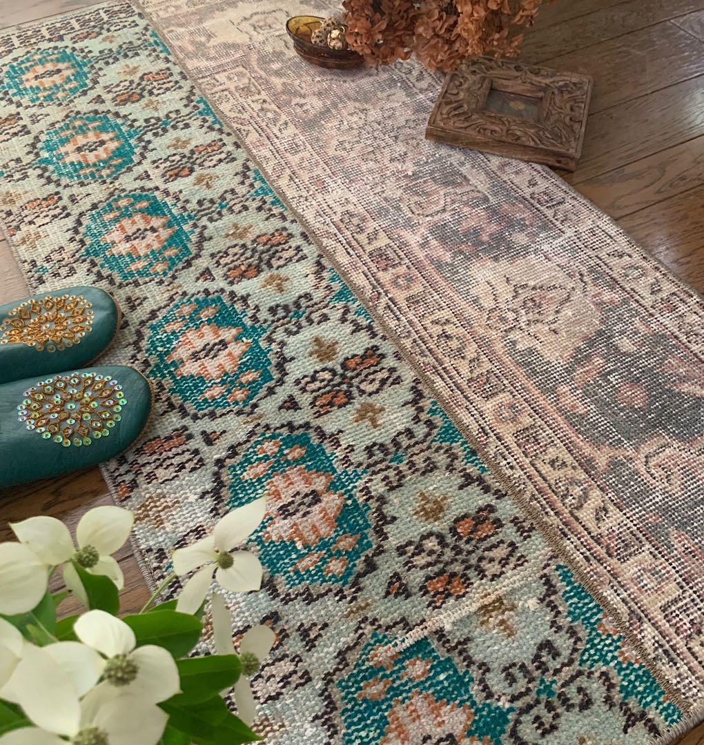 ランナー　モロッカンタイル　120×58パッチワーク　トルコヴィンテージラグ