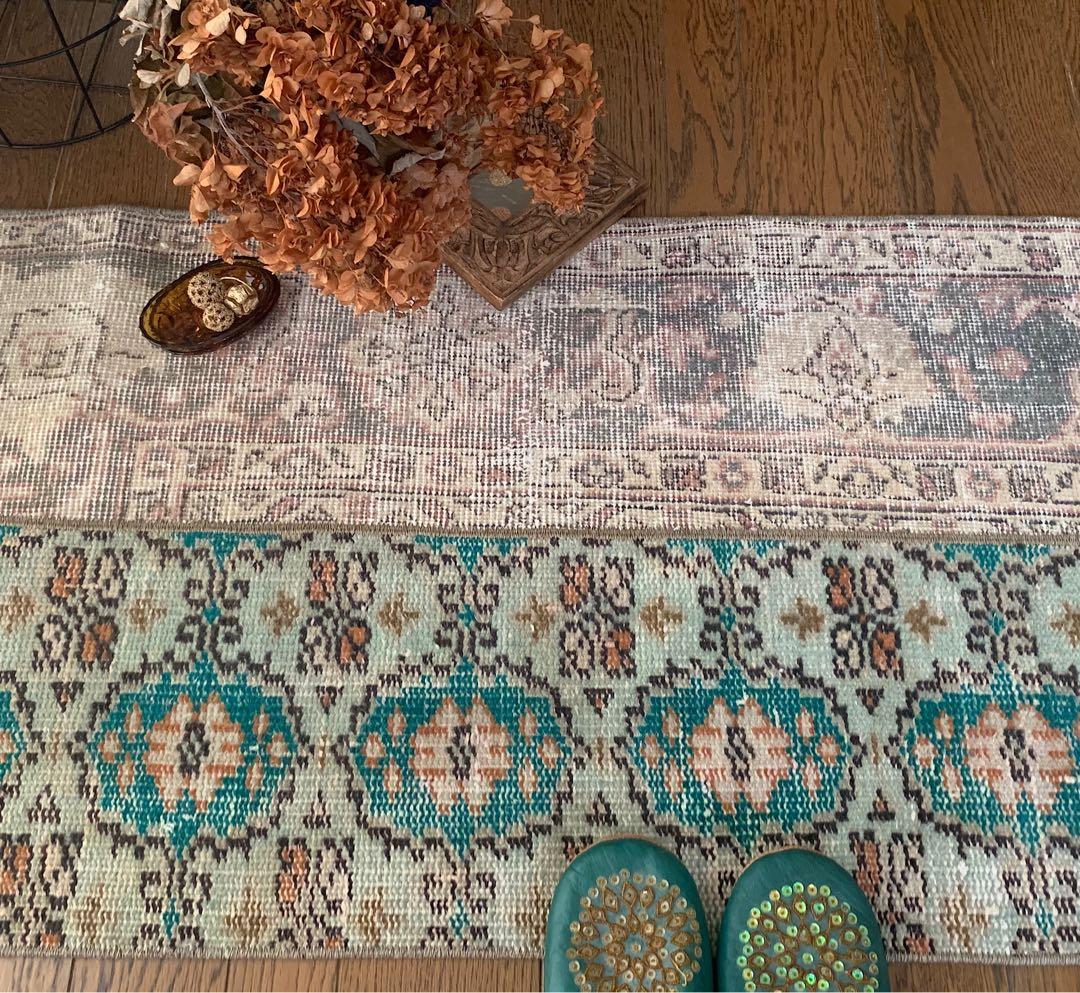 ランナー　モロッカンタイル　120×58パッチワーク　トルコヴィンテージラグ