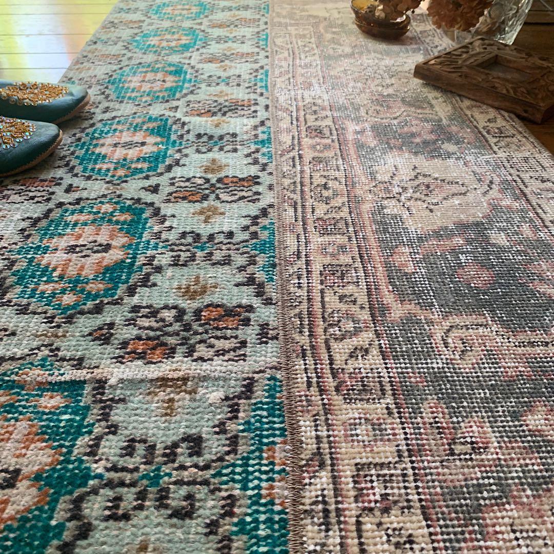 ランナー　モロッカンタイル　120×58パッチワーク　トルコヴィンテージラグ