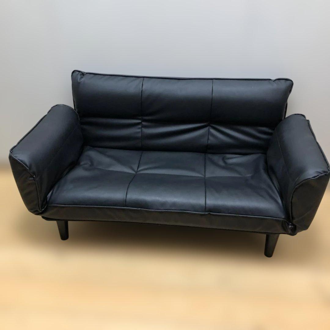 送料無料 ソファベッド リクライニング ブラック 合皮 ソファ88142