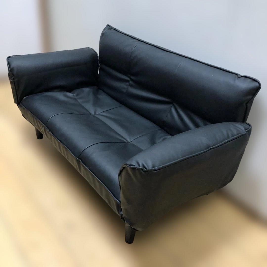 送料無料 ソファベッド リクライニング ブラック 合皮 ソファ88142
