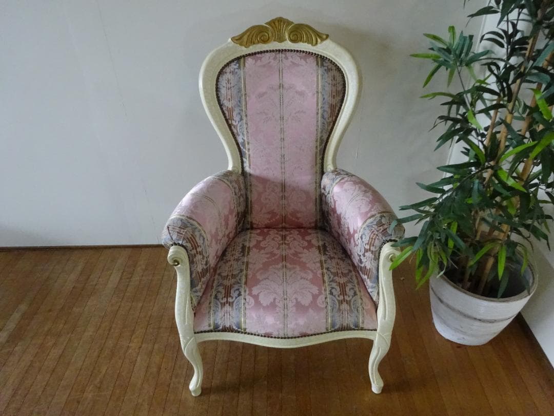 イタリア家具　ロココ調　1Pチェア　パーソナルチェア　白家具　姫家具　美品