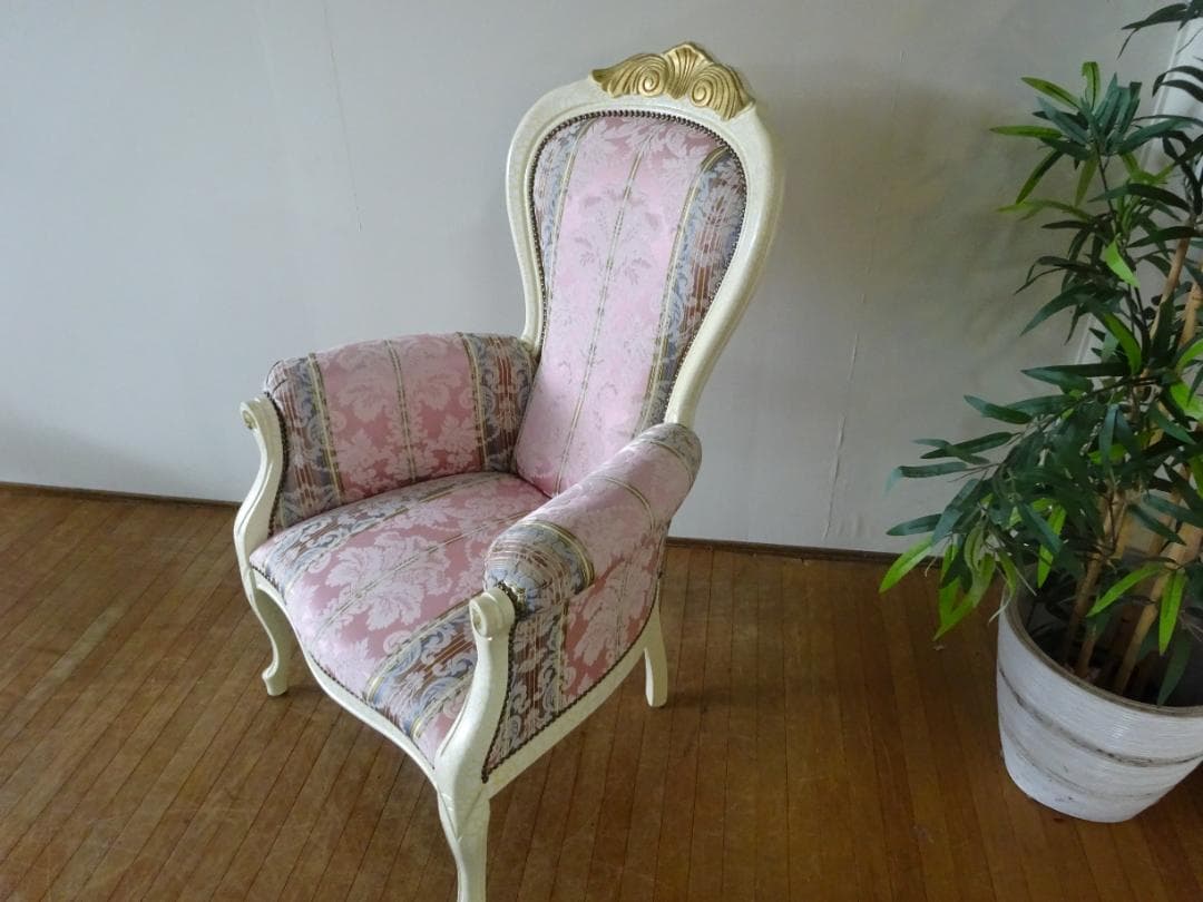 イタリア家具　ロココ調　1Pチェア　パーソナルチェア　白家具　姫家具　美品