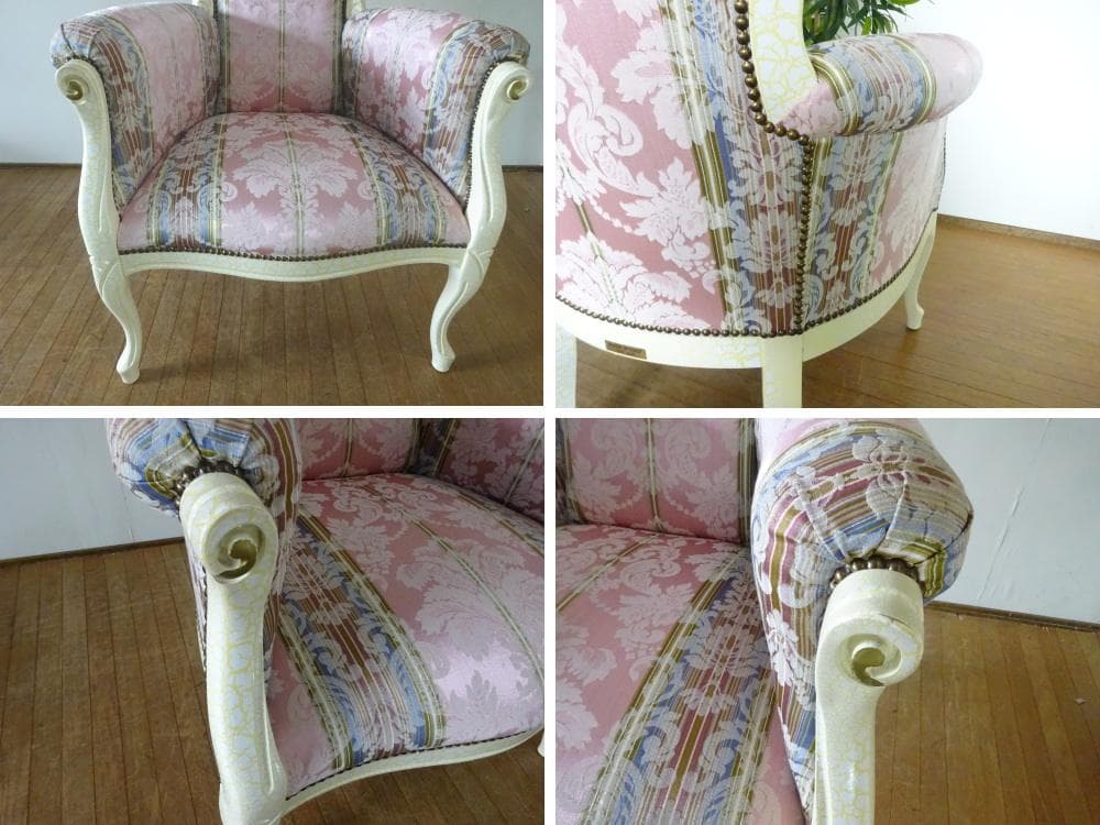イタリア家具　ロココ調　1Pチェア　パーソナルチェア　白家具　姫家具　美品