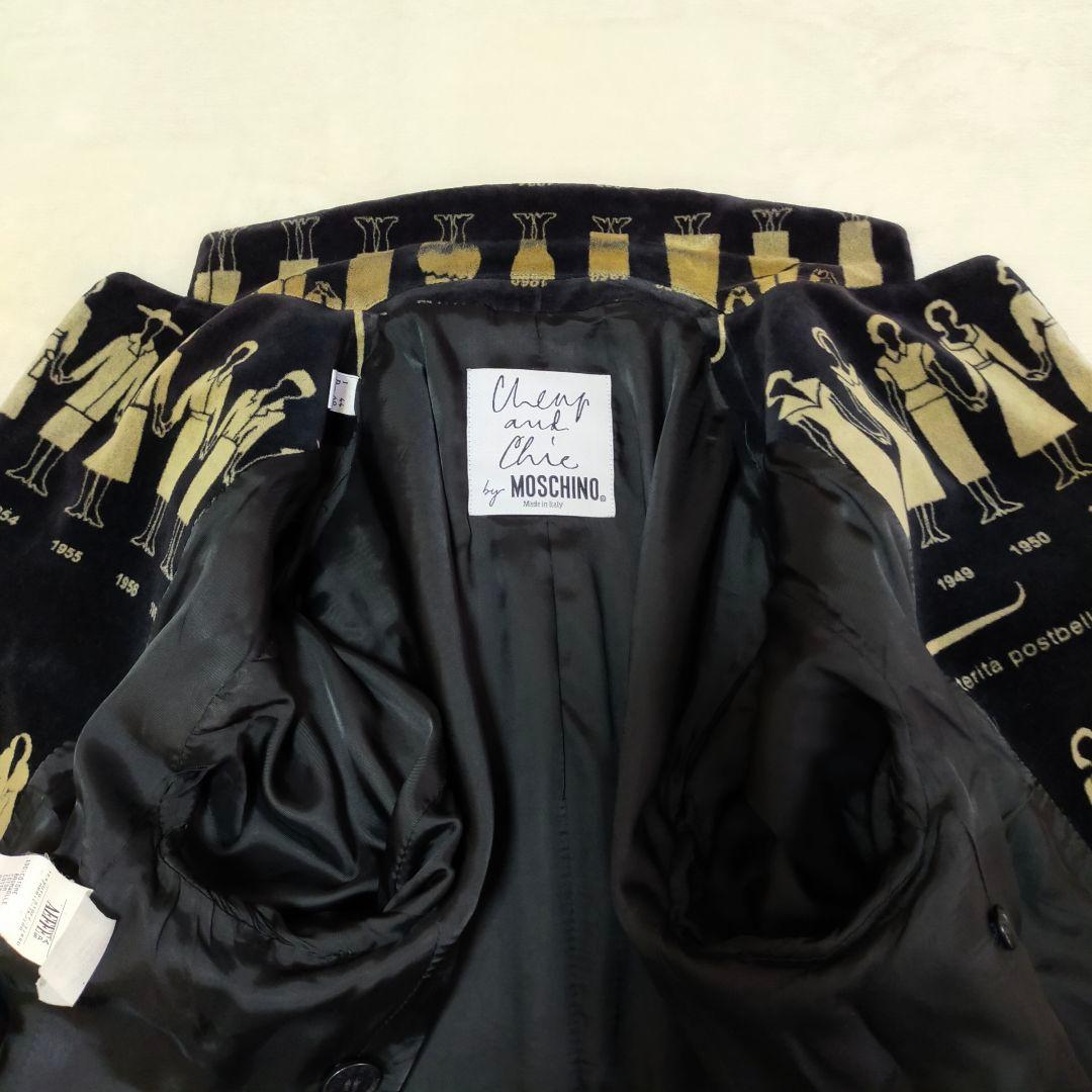 90'S　イタリア製　MOSCHINO　総柄　ベルベットテーラードジャケット