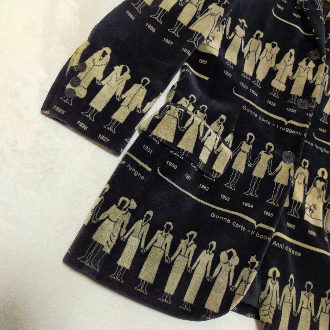 90'S　イタリア製　MOSCHINO　総柄　ベルベットテーラードジャケット