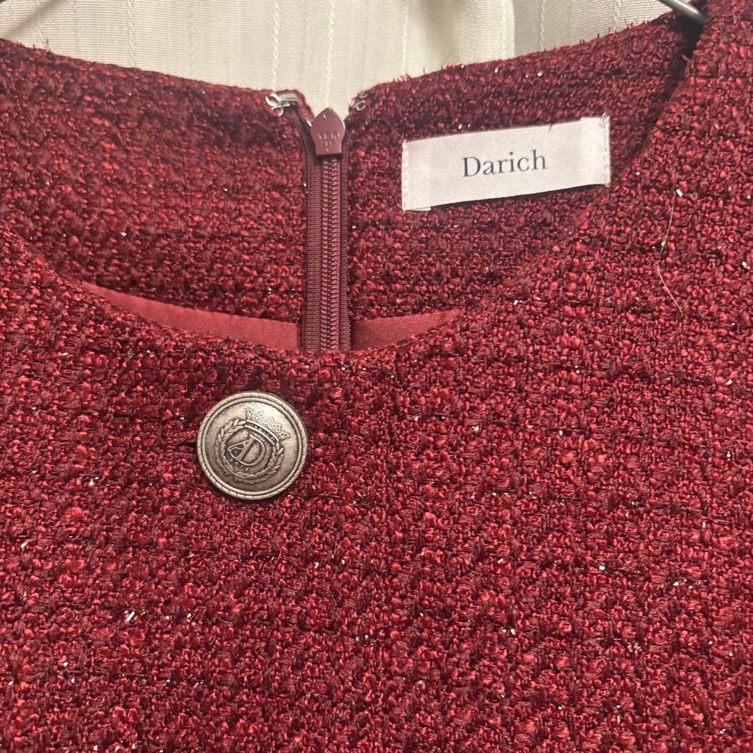 ダーリッチ ボックスプリーツツイードミニワンピース 赤