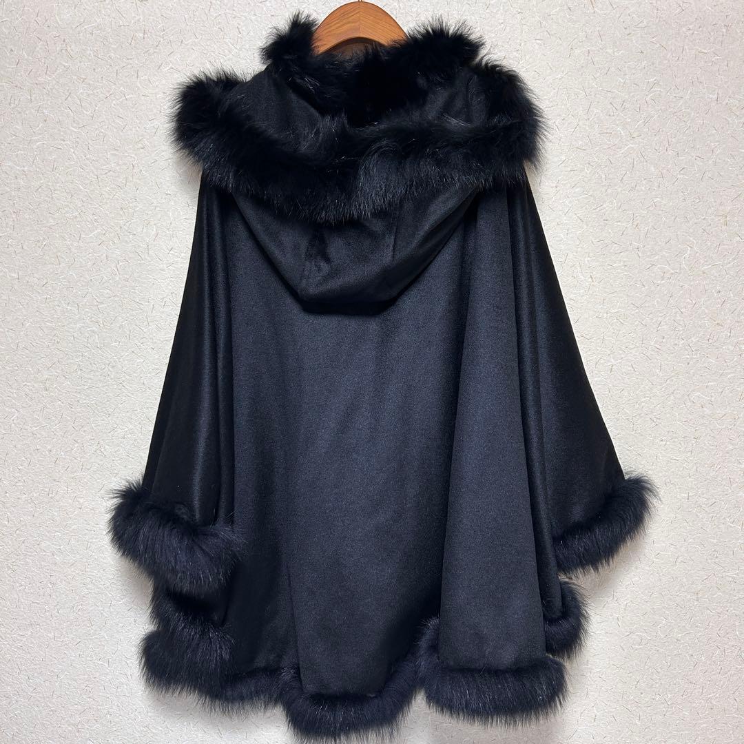 高級 Renato カシミヤ100 フォックスファー ポンチョ ブラック