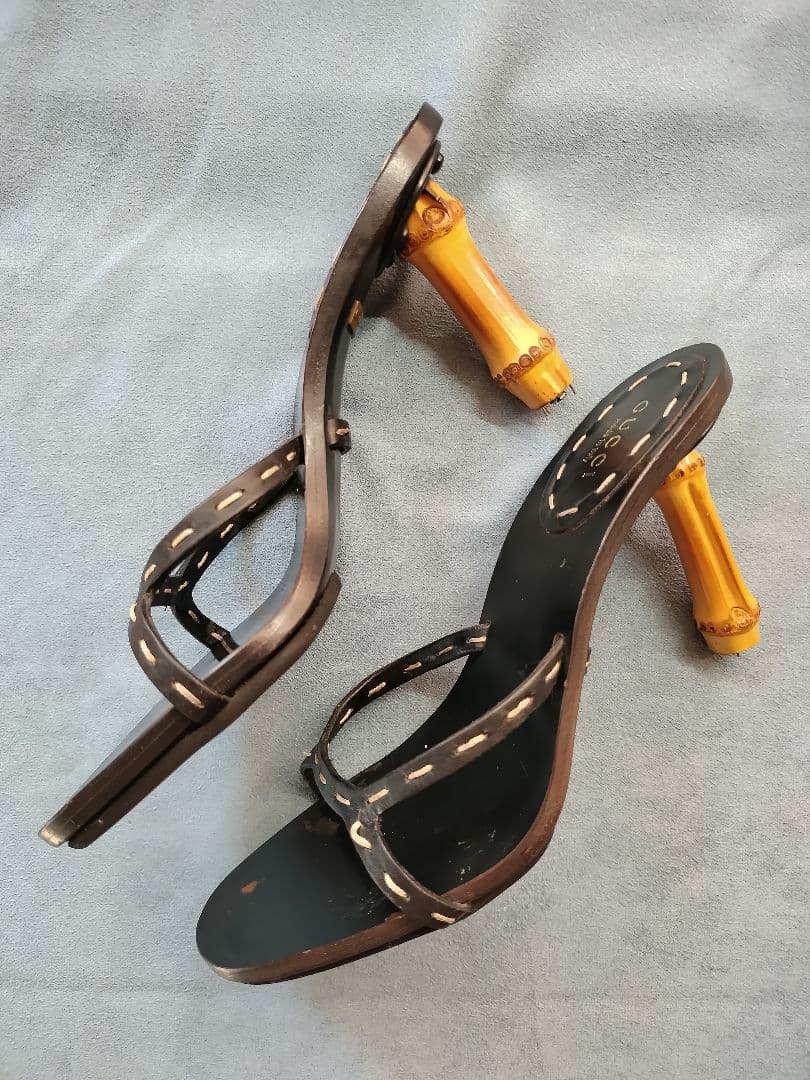 GUCCI グッチ ブラック ミュール サンダル バンブーヒール