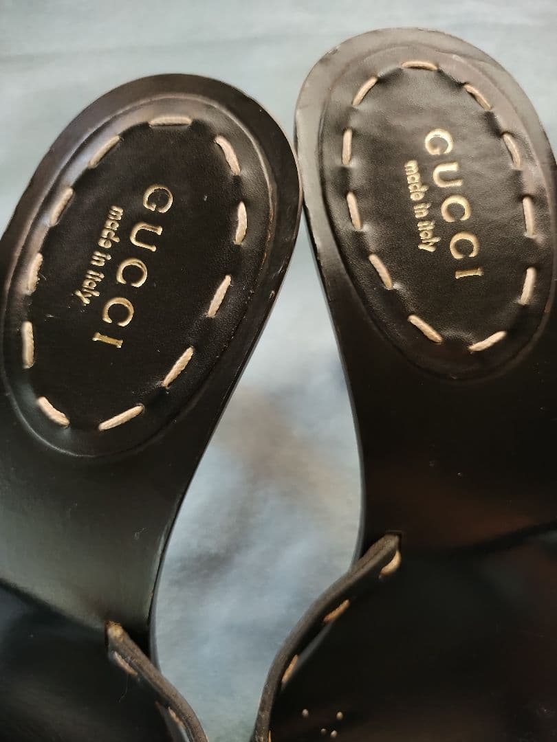 GUCCI グッチ ブラック ミュール サンダル バンブーヒール