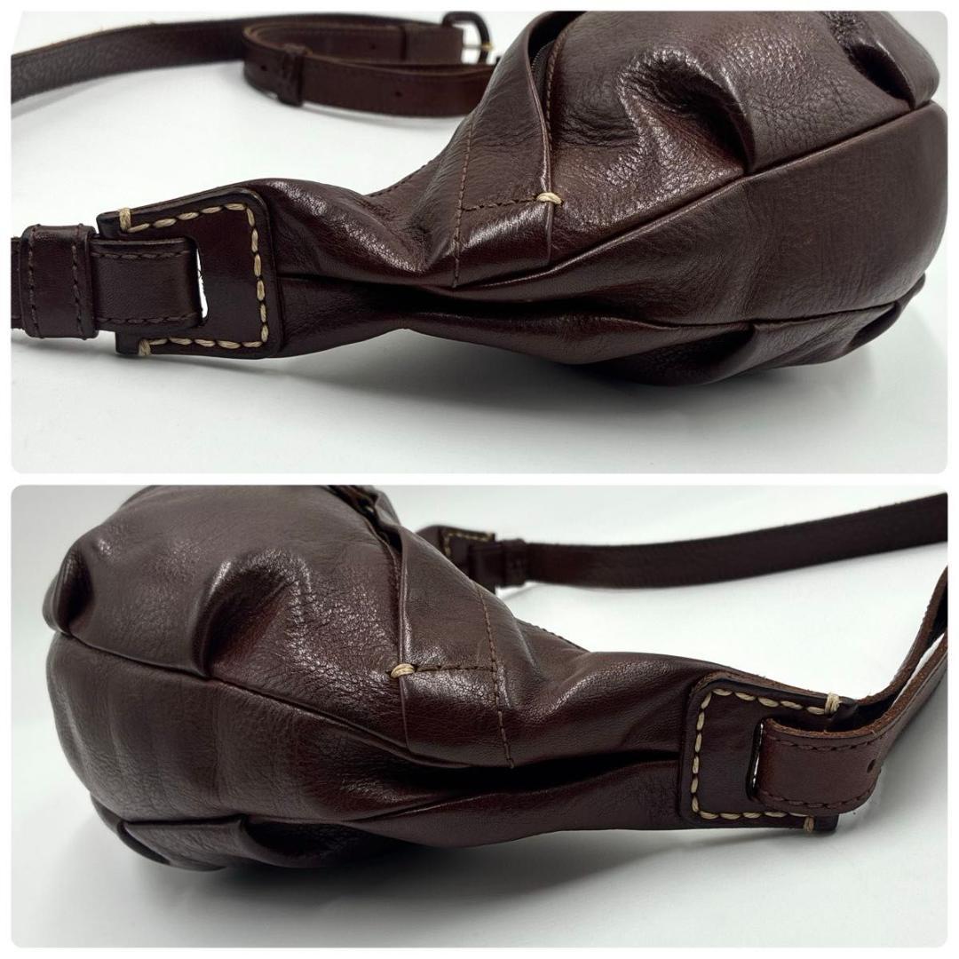 人気 ゲンテン ボディバッグ ショルダーバッグ 三日月 トスカ レザー ブラウン