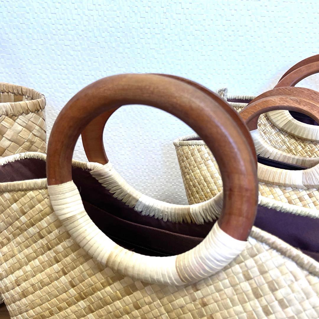 新品ハワイから到着したて　ラウハラバッグ　人気ウッドサークル持ち手ラウハラトート