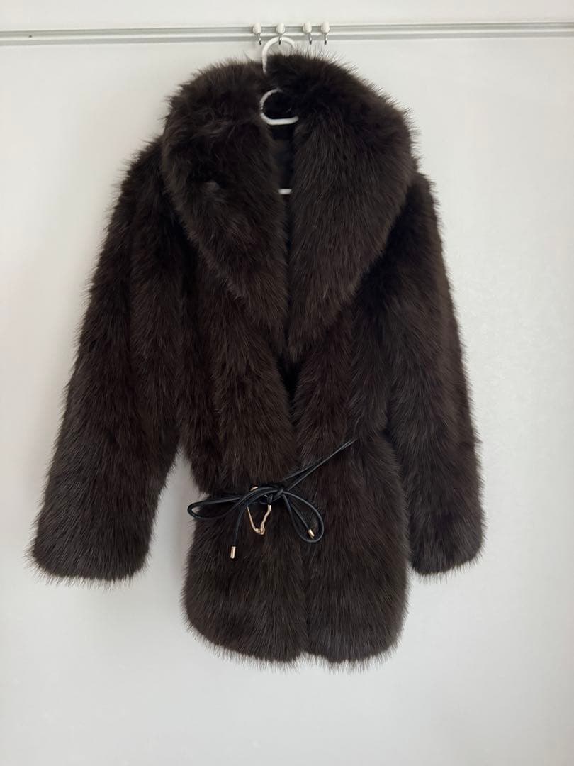 ZARA ベルト付き フェイクファーコート
