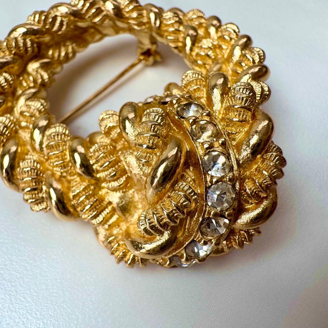 美品　クリスチャンディオール　ツイストブローチ　ラインストーン　ゴールド　ドイツ