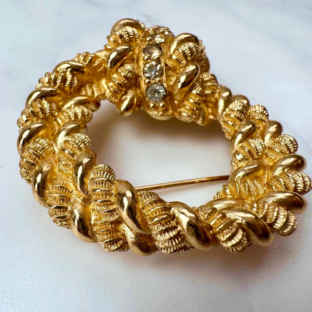 美品　クリスチャンディオール　ツイストブローチ　ラインストーン　ゴールド　ドイツ