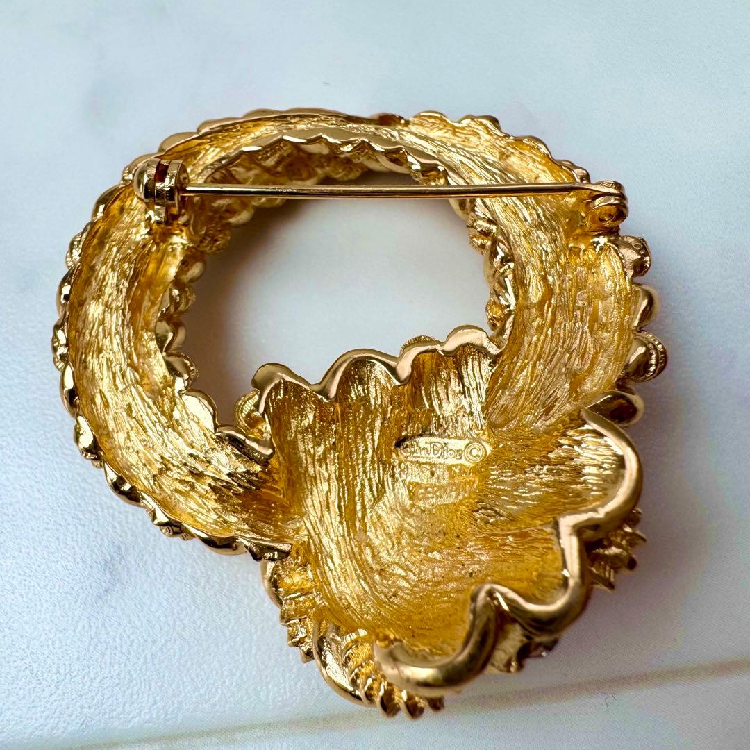 美品　クリスチャンディオール　ツイストブローチ　ラインストーン　ゴールド　ドイツ