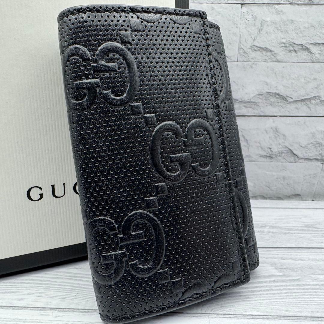 【極美品】GUCCI エンボス　GG 6連 キーケース キーリング ブラック