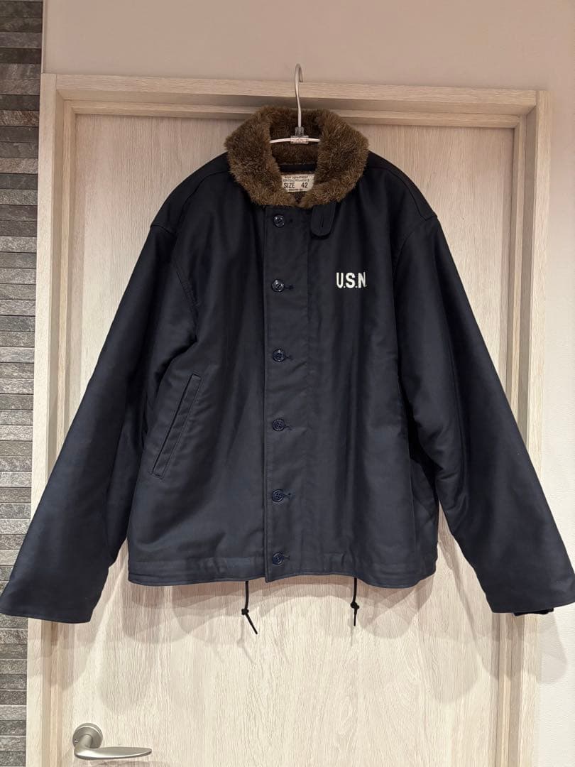 ★美品★HOUSTON N-1 デッキジャケット U.S.N ミリタリー 紺
