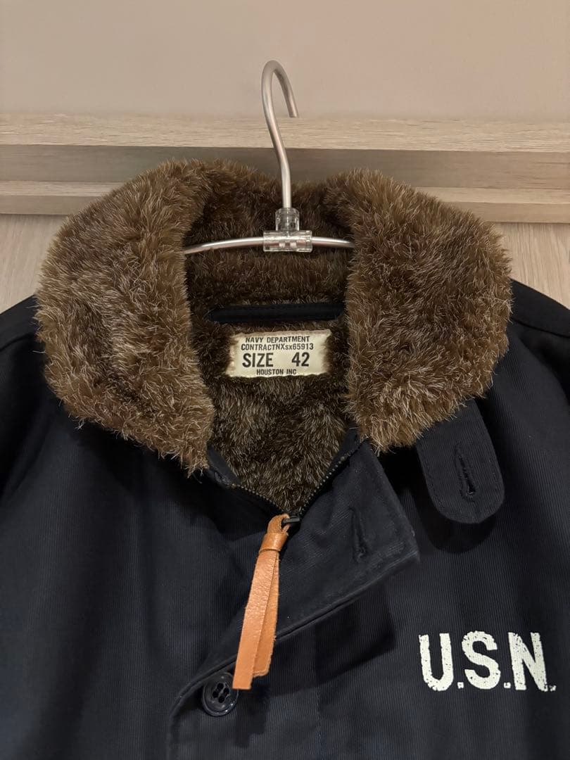 ★美品★HOUSTON N-1 デッキジャケット U.S.N ミリタリー 紺