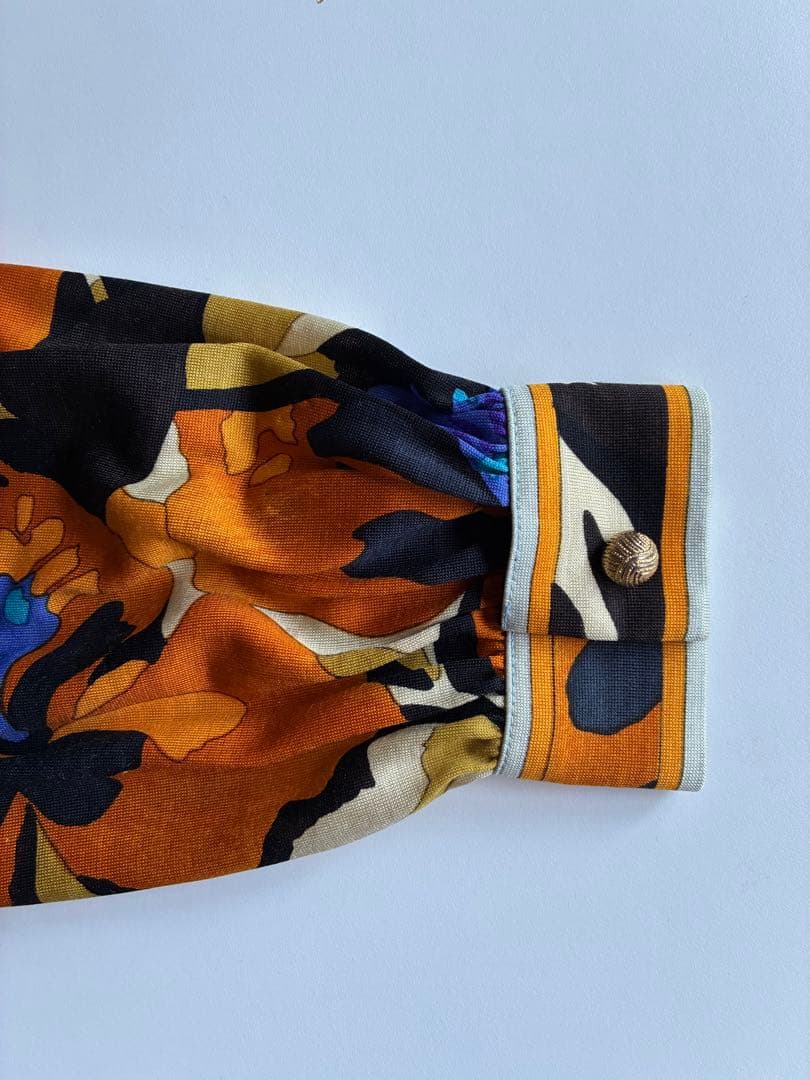 LEONARD 長袖ブラウス 花柄 シルク40% ウール60%