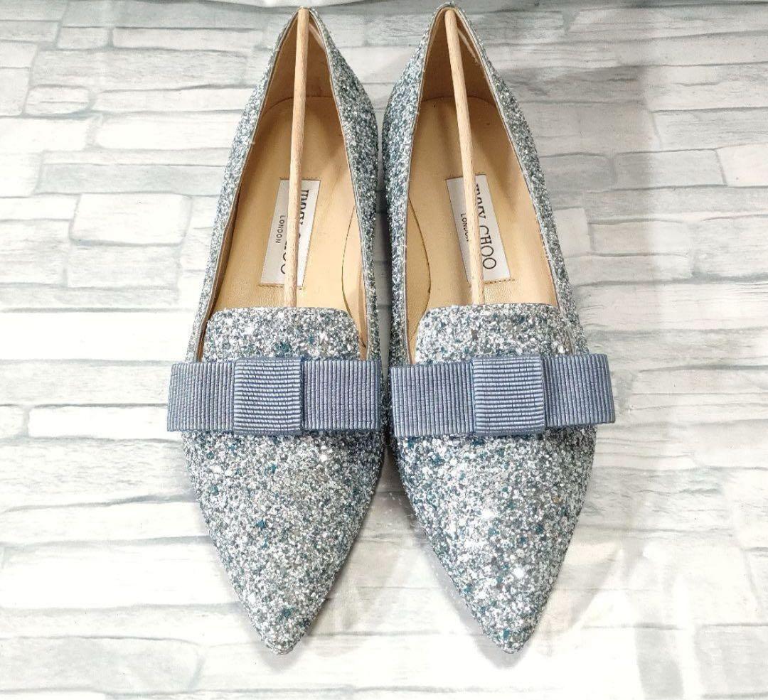 JIMMY CHOO フラットシューズ シルバーグリッター