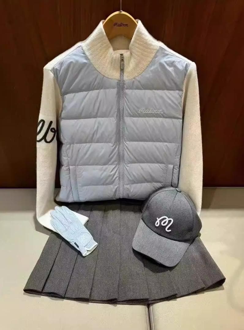 Malbon ゴルフ レディース ダウン ニット ジップアップ 冬モデル