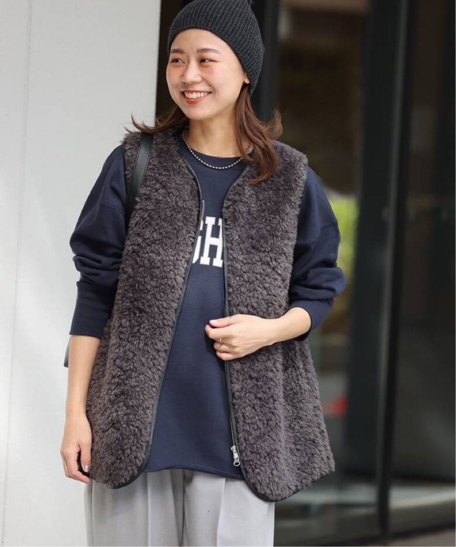 ジャーナルスタンダードレリューム　シープフェイクファージップベスト　グレー