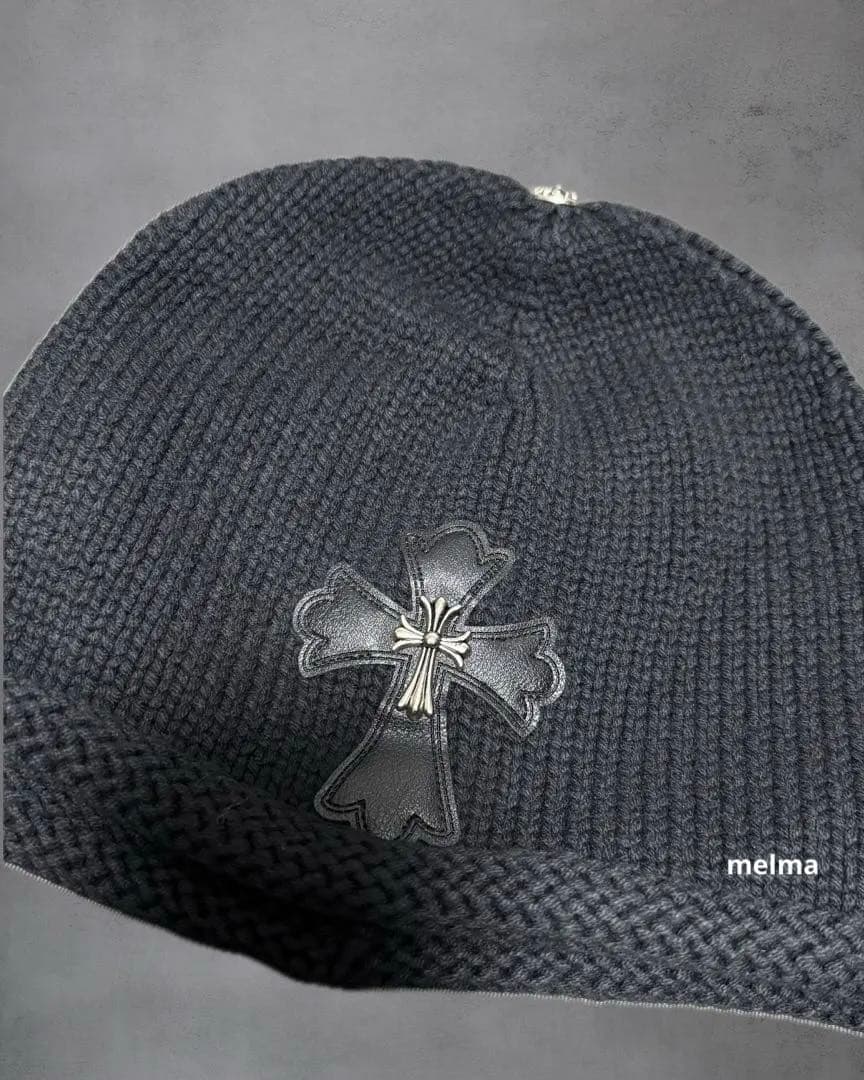 【即購入OK‼️】ニット帽 ビーニー クロス ニットCH柄刺繍 男女兼用　Y2K