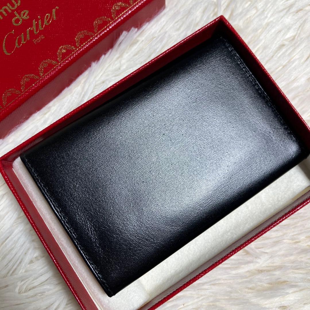 【未使用保管】 カルティエ 名刺入れ レザーブラック ゴールドロゴ