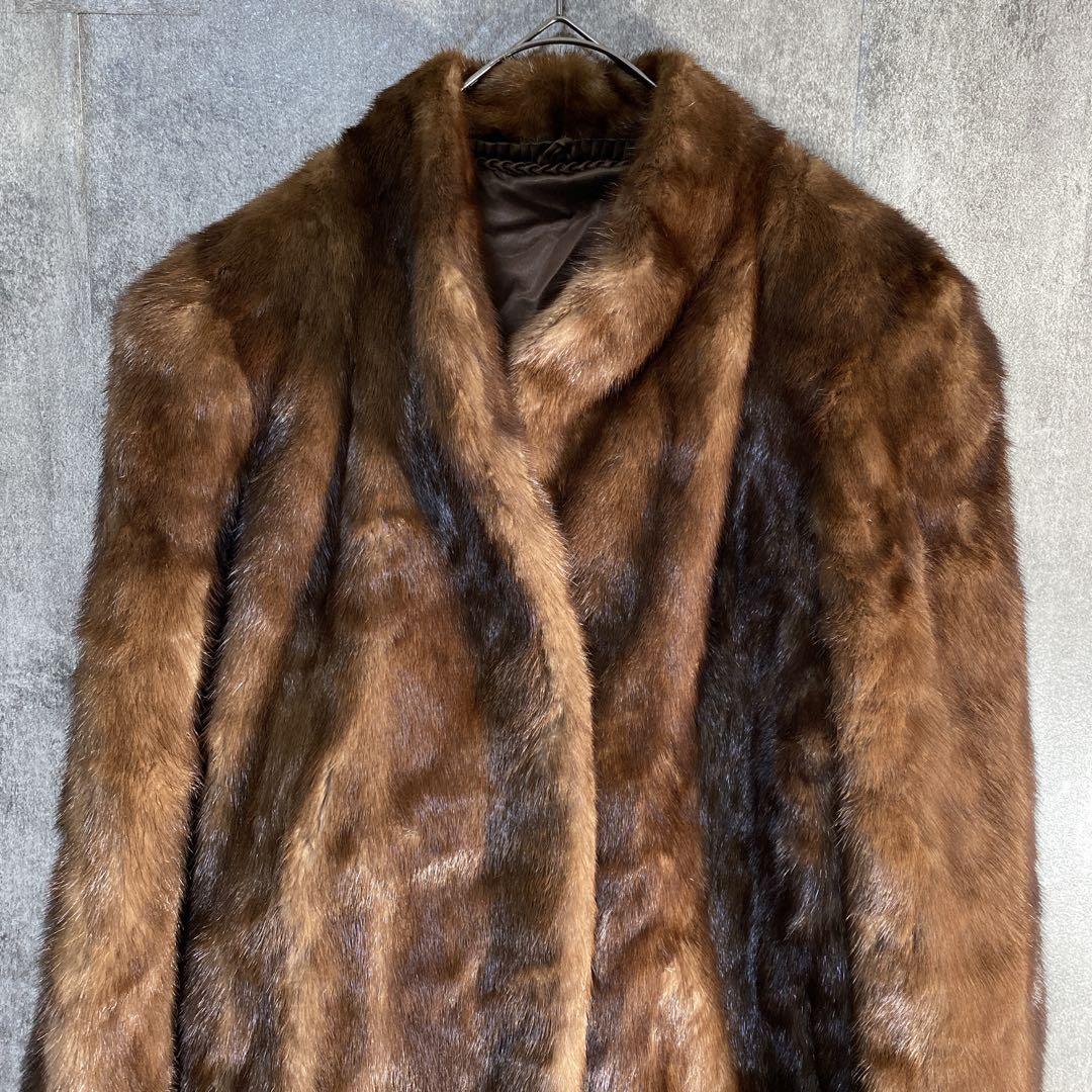 極上リアルファーコート ミンク調 美艶ブラウン 大人エレガント 高級アウター