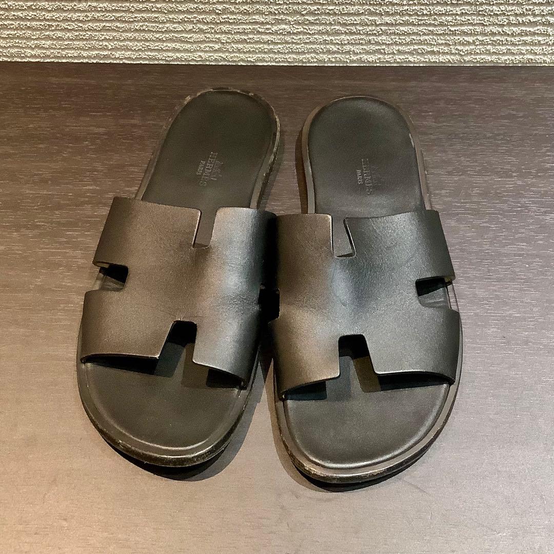エルメス HERMES イズミール レザー サンダル Hモチーフ 黒 ブラック