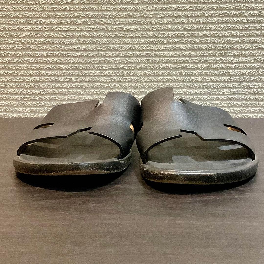 エルメス HERMES イズミール レザー サンダル Hモチーフ 黒 ブラック