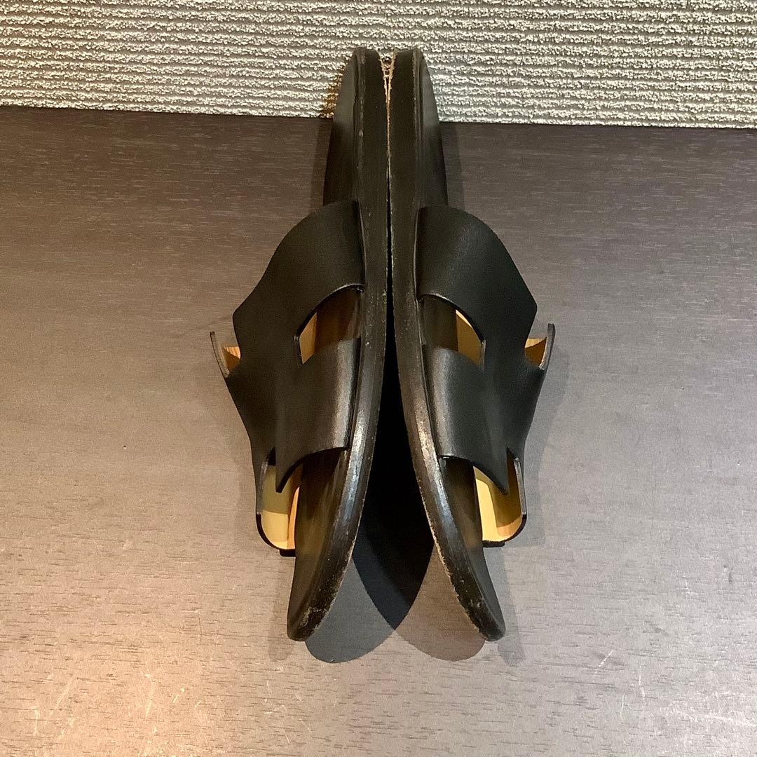 エルメス HERMES イズミール レザー サンダル Hモチーフ 黒 ブラック