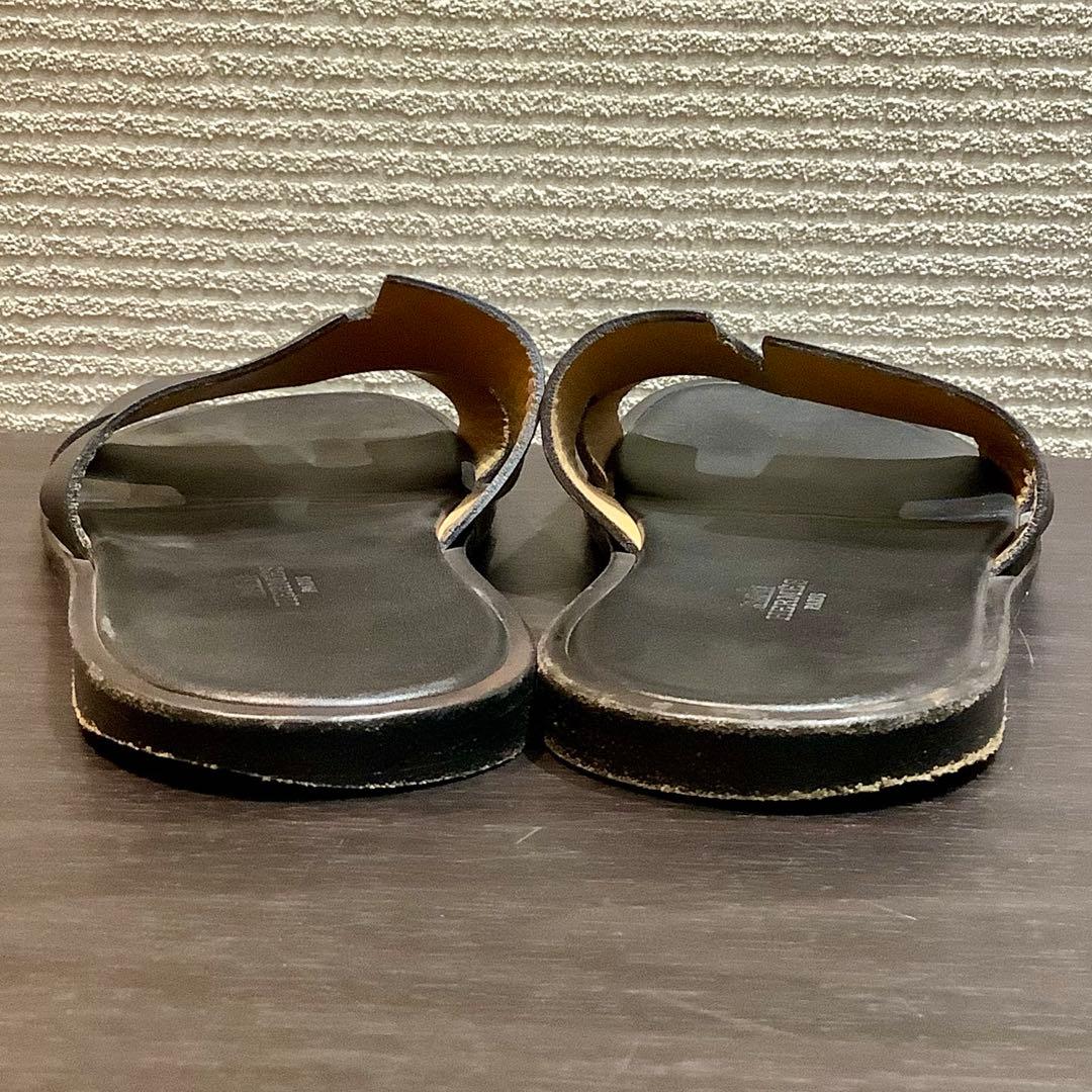 エルメス HERMES イズミール レザー サンダル Hモチーフ 黒 ブラック