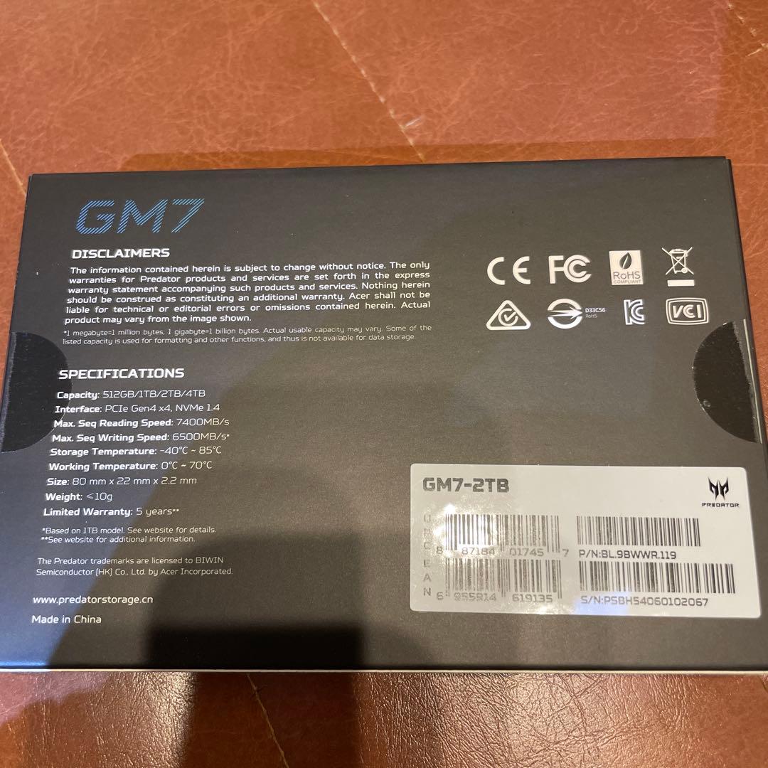 内蔵型SSD PREDATOR GM7 2TB SSD PCIe Gen4 M.2