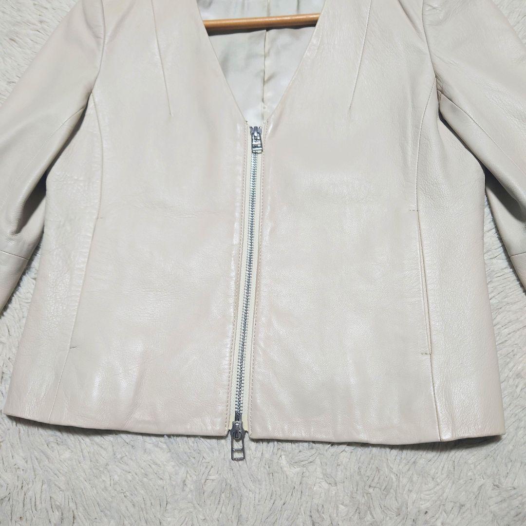 【希少】アナイ ノーカラーレザージャケット 羊革 ダブルジップ グレージュ