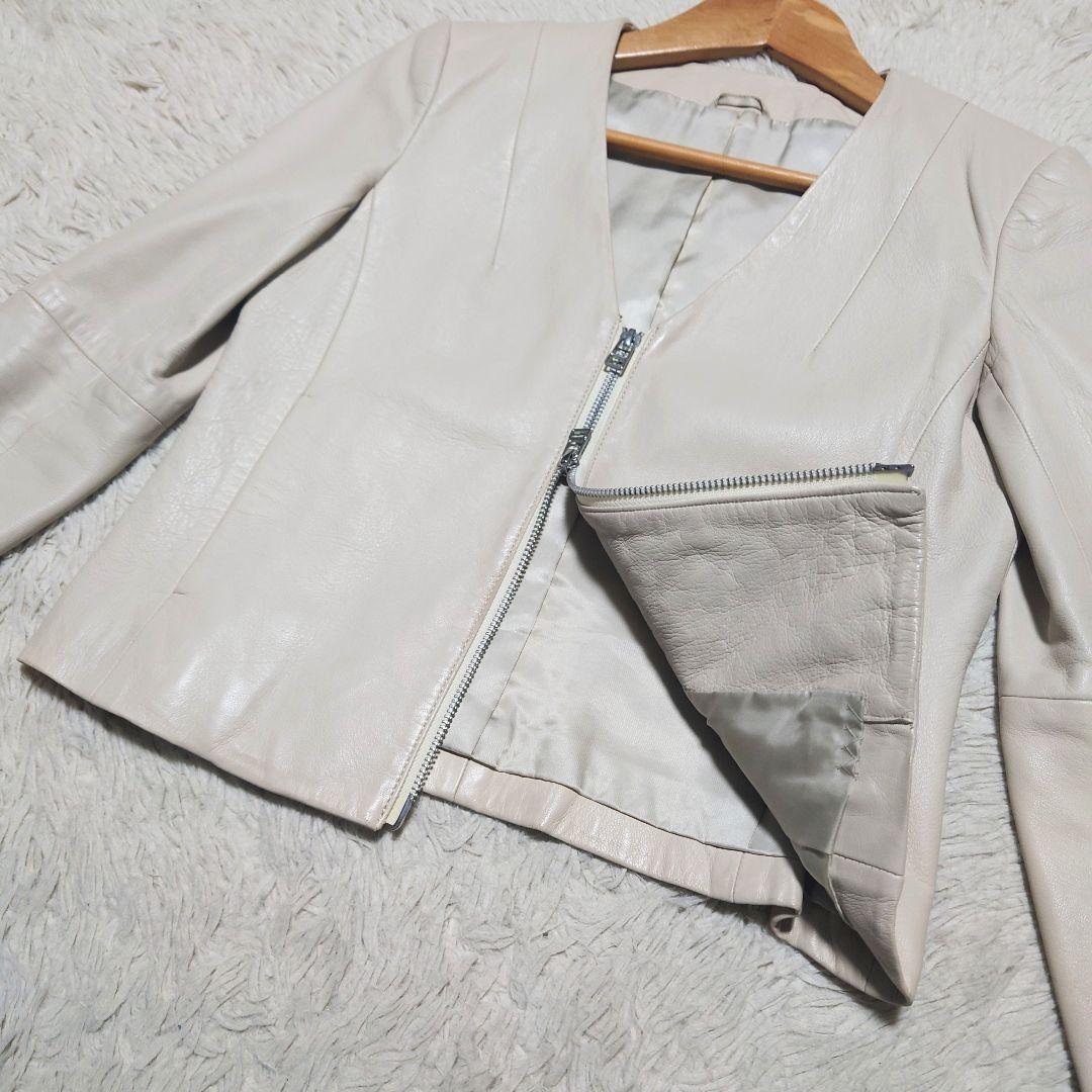 【希少】アナイ ノーカラーレザージャケット 羊革 ダブルジップ グレージュ