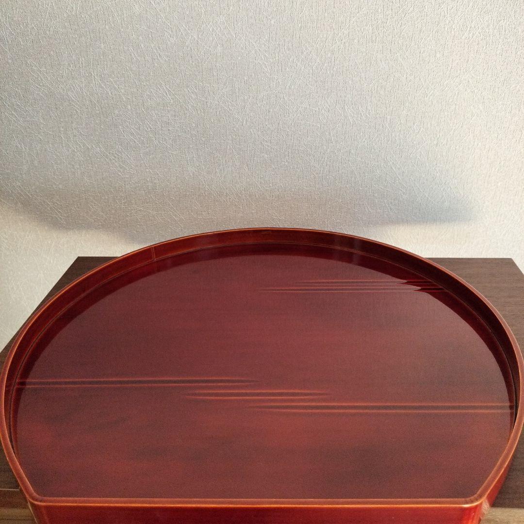 美品 【飛騨春慶塗 半月盆】膳 トレイ 天然木 漆塗 懐石 茶道具　5枚セット