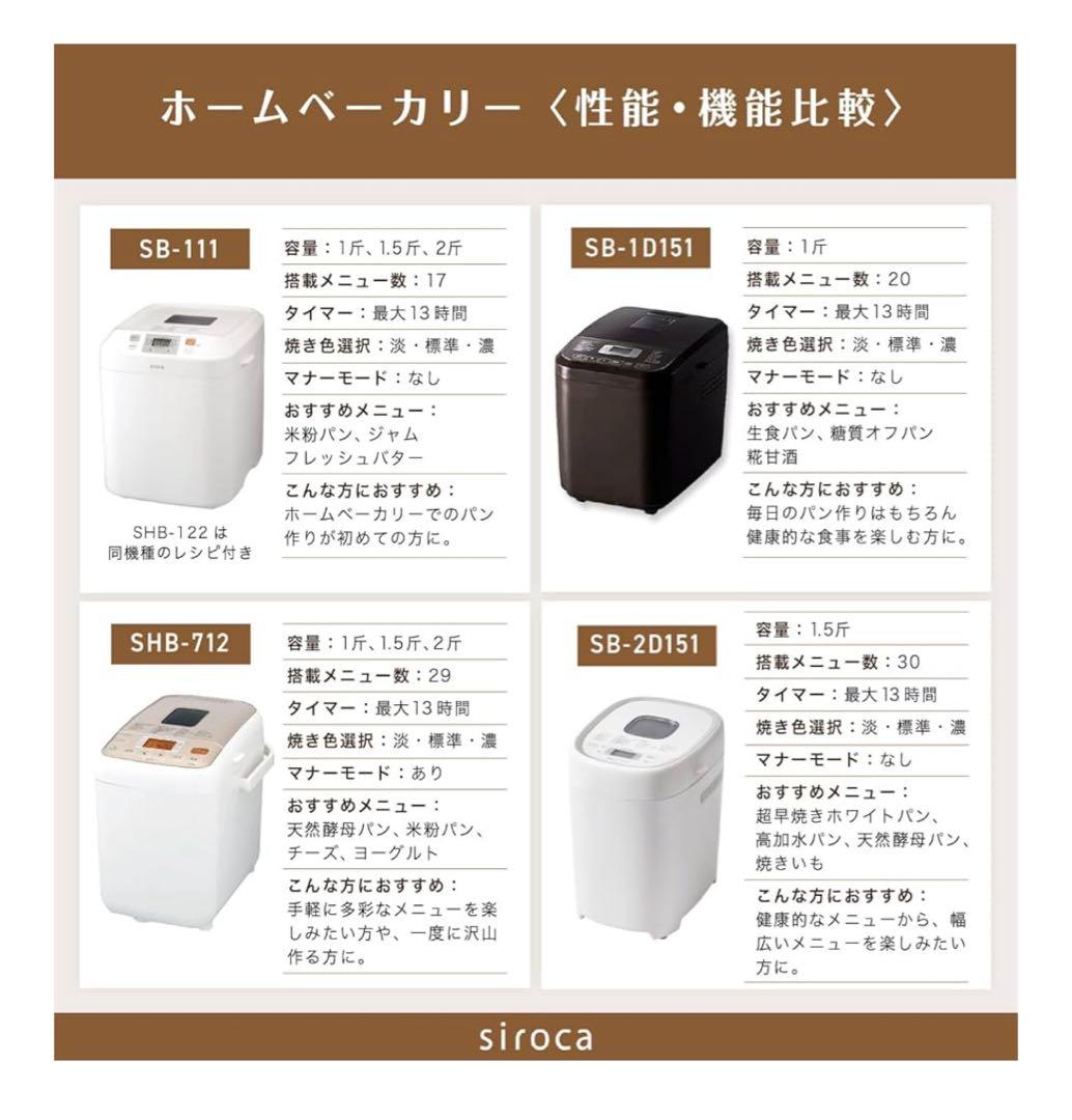 siroca SB-111 ホームベーカリー新品未使用　送料込み価格！2024年