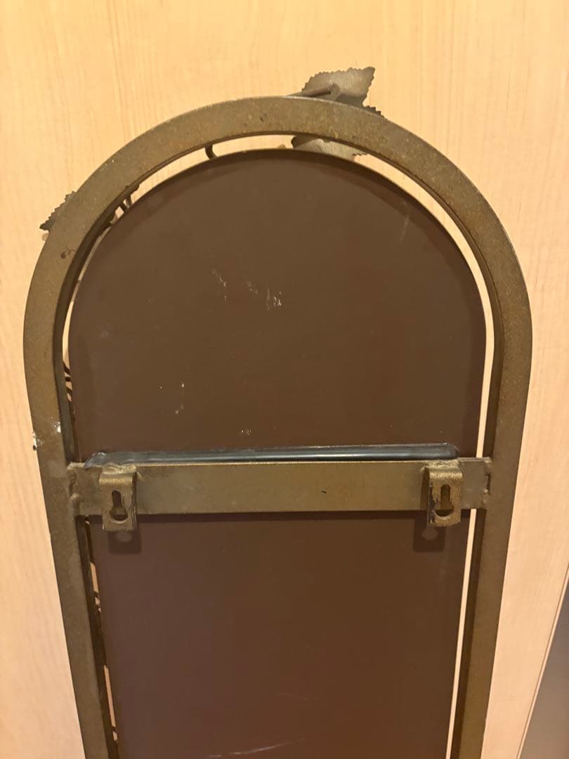 【ヴィンテージ】アーチ型 アイアンミラー 葡萄　リーフ装飾 鏡　アンティーク